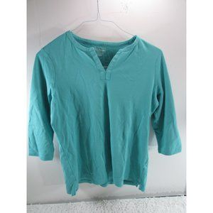LL Bean Women's Cotton Tunic, Three-Quarter-Sleeve Splitneck Green Medium